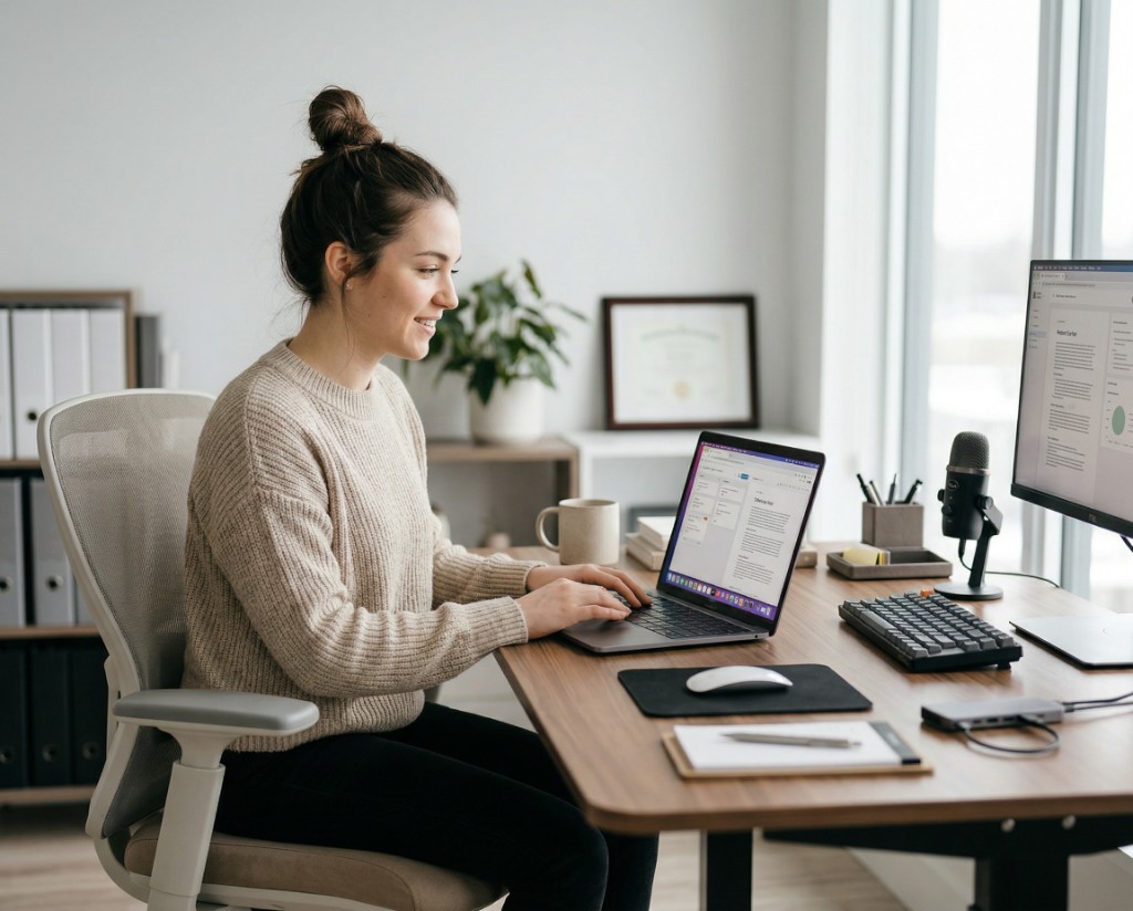 Person working at a desk with marketing and measurement dashboards